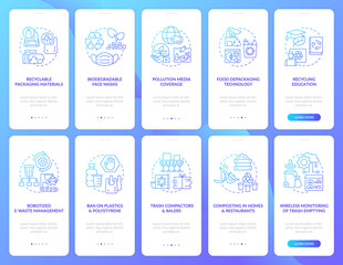 Nature preservation onboarding mobile app page screen set. Pollution reduction walkthrough 10 steps graphic instructions with concepts. UI, UX, GUI vector template with linear color illustrations