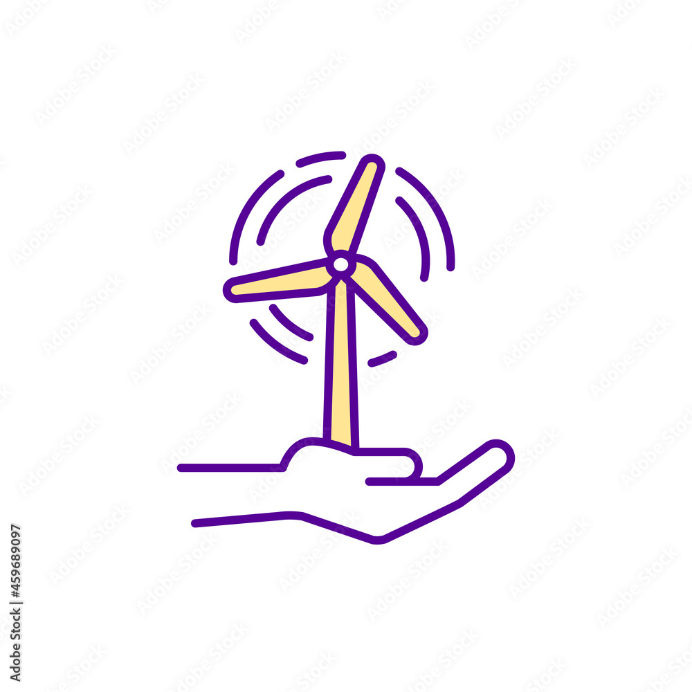 Poster wind power generation rgb color icon. converting wind energy into electricity. renewable resource. p