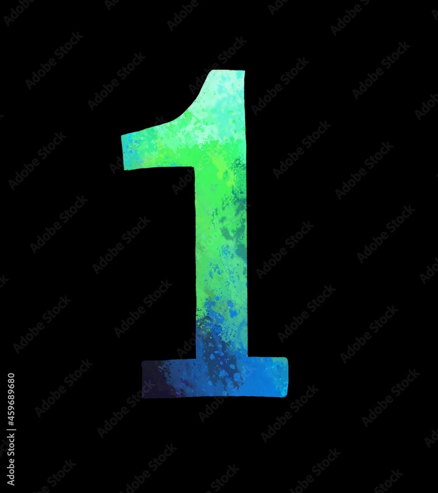 Poster number 1 engraved on a painted abstract surface. painted illustration of a single number. a collecti