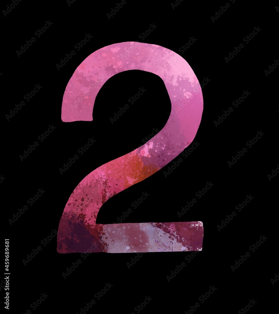 Poster number 2 engraved on a painted abstract surface. painted illustration of a single number. a collecti
