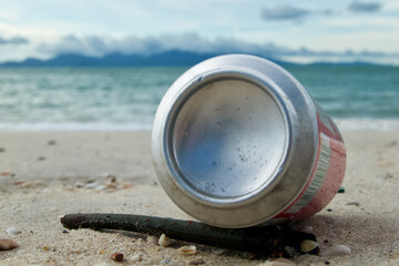 Waste from the sea on the beech of Tanjung Rau Beach of Langkawi, Malaysia