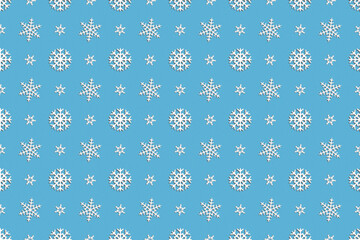 Seamless New Year's and Christmas pattern from three types white snowflakes on blue background