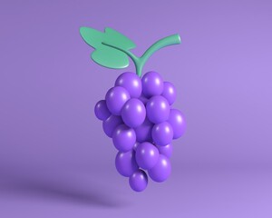 3d grape cartoon style on purple background.  3d rendering illustration
