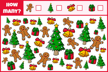 Educational mathematical game. Count the objects. Count how many objects. Counting game for children.