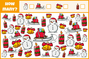 Educational mathematical game. Count the objects. Count how many objects. Counting game for children.