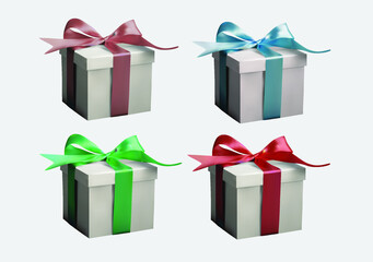 Gift box present realistic 3d vector isolated on transparent white background, christmas, new year valentines day surprise box graphic clip art element for design projects, greeting cards and posters