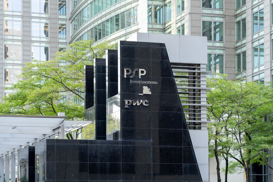 Montreal, Quebec, Canada - September 4, 2021:  PSP Investments
sign at their business office in Montreal, Quebec, Canada. PSP is a Canadian pension investment manager. 
