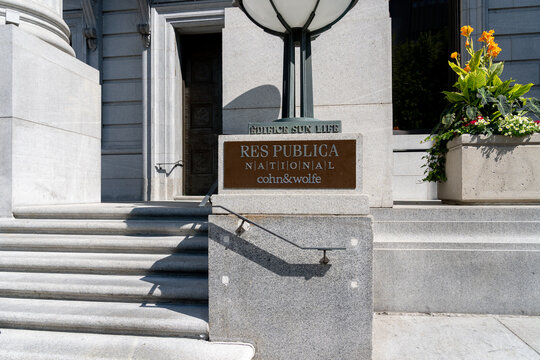 Montreal, QC, Canada - September 4, 2021: NATIONAL Public Relations Sign In French At Sun Life Building In Montreal, QC, Canada. NATIONAL Public Relations
Is A Canadian Public Relations Firm. 
