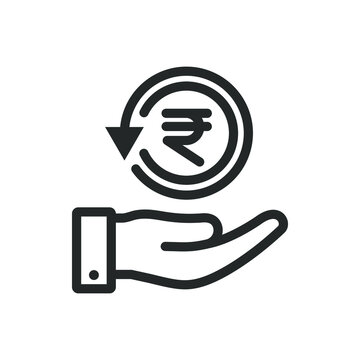 Rupee chargeback on hand icon design isolated on white background. Vector illustration