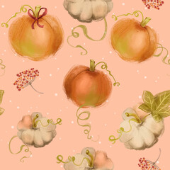 Cute Halloween holiday seamless, tileable pattern with pumpkins