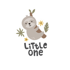 cute sloth lettering vector illustration for kids