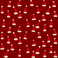 Cute Christmas seamless pattern with Santa's hats
