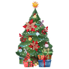 Cute hand drawn Christmas tree with a gifts