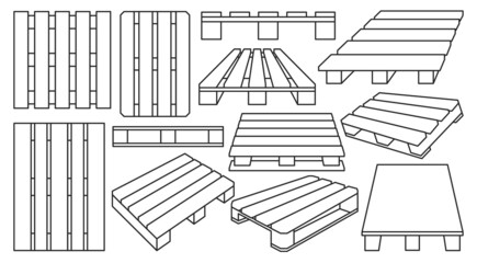 Wooden pallet vector outline set icon. Vector illustration warehouse platform on white background. Isolated outline set icon wooden pallet.