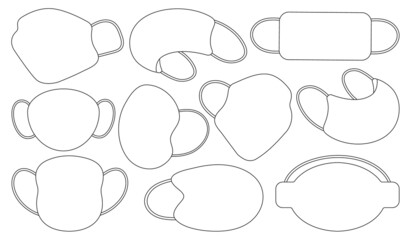 Medical mask vector outline set icon. Isolated outline set icon face protection. Vector illustration medical mask on white background.