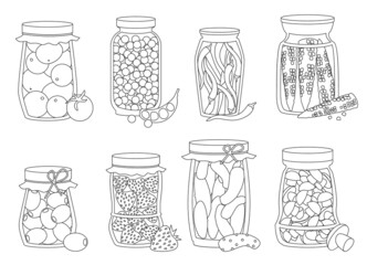 Pickled vegetables isolated outline set icon. Vector outline set icon preserve fruit. Vector illustration pickled vegetables on white background.