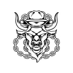 Angry Bull With Chain Silhouette
