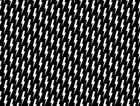 Monochrome lightning vector seamless pattern illustration. White thunderbolts texture for print on black background