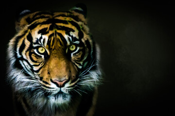 portrait of a tiger head on a dark background