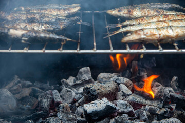 Sardines roasted on charcoal. Typical Portuguese dish during the summer.