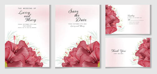 Beautiful red star hibiscus floral wedding invitation card set