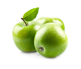 Sweet green apples with leaves
