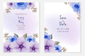 Beautiful Wedding invitation card template set with watercolor floral frame