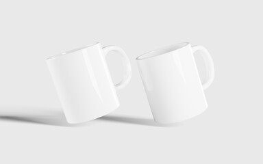 Arrangement of minimalist realistic coffee cups mugs mockup with editable background color