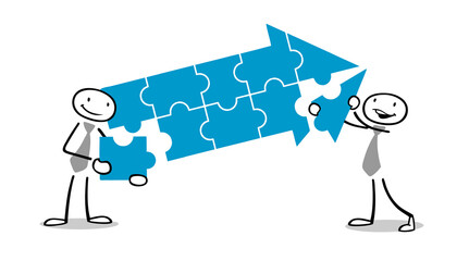 Geschäftsleute setzen zusammen Pfeil nach oben zusammen