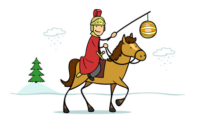 Sankt Martin auf Pferd in Winter Landschaft - obrazy, fototapety, plakaty