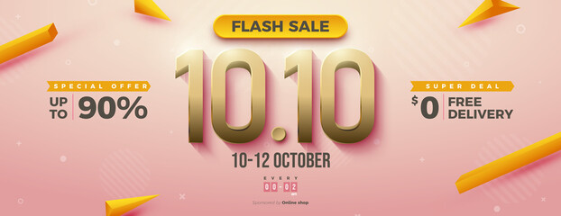 Flash sale at 1010 with gold number on pink background