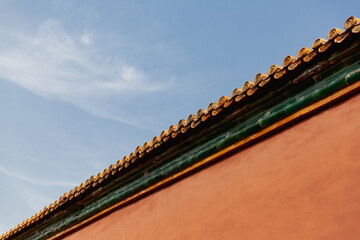 red wall and sky in Forbidden City