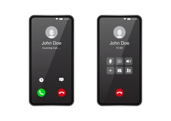 Phone call screen, incoming call interface, vector illustration