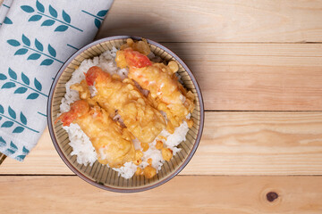 Shrimp Tempura in a Bowl with Steamed Rice