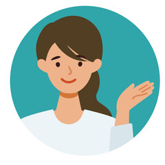 Woman cartoon character. People face profiles avatars and icons. Close up image of pointing Woman.