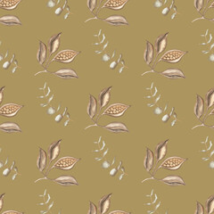 Watercolor Christmas plant and berries. Seamless pattern