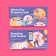 Twitter template with shopping sale concept,watercolor style