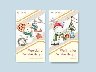 Fototapeta premium Instagram template with winter hugge concept,watercolor style
