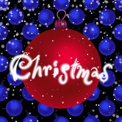 Naklejka premium Red Christmas ball, lettering on a black background.