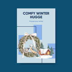 Poster template with winter hugge concept,watercolor style