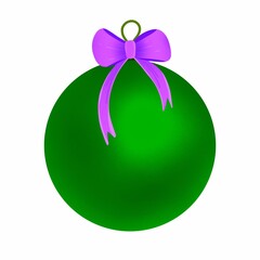 Isolated green Christmas ball, bow on a white background.