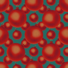 Seamless pattern. Christmas red, purple balls. Festive endless background.