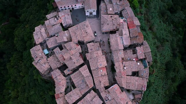 Aerial view of Calcata Vecchia village in the province of Viterbo, Italy