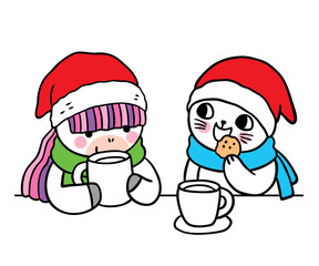 Cartoon cute Christmas and New year  cat and unicorn talking vector.