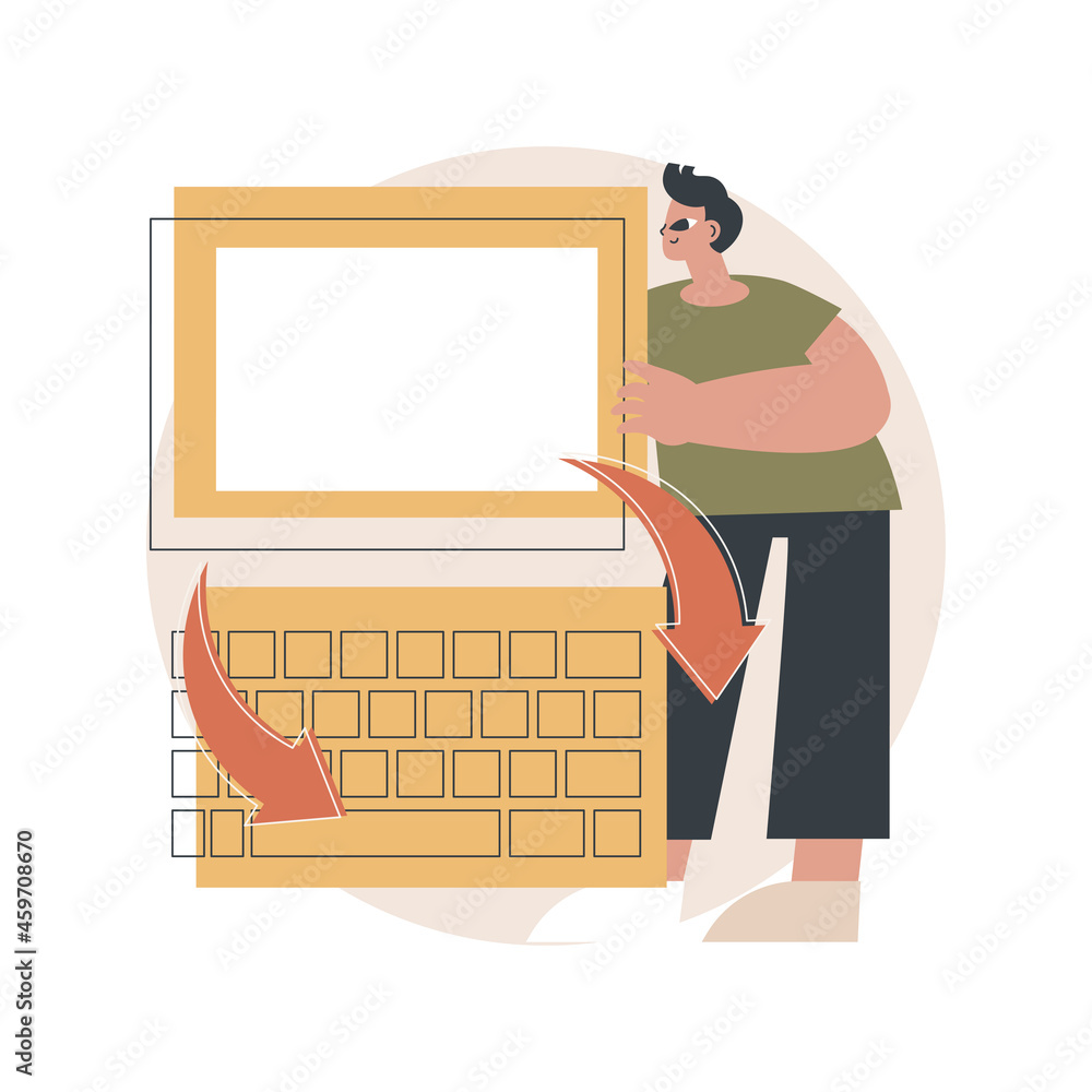 Aufkleber detachable device technology abstract concept vector illustration. removable laptop screen, detachab