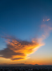 sunset over town in the evening 