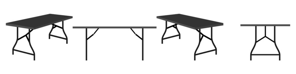Modern cute home office foldable table for freelancer with different poses and positions isolated