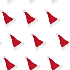Seamless pattern from Santa claus hats on a white. Christmas or New Year design element. Background for further work