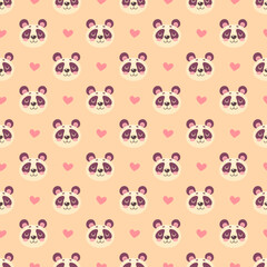 Seamless pattern with cute bears and pandas and hearts isolated on pink background