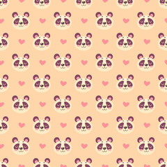 Fototapeta premium Seamless pattern with cute bears and pandas and hearts isolated on pink background